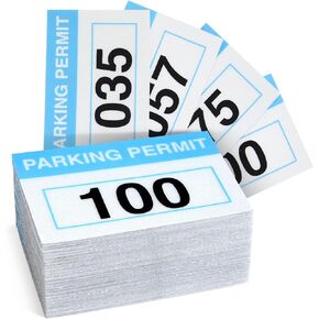 Juvale 100 Pack Parking Permit Stickers with Front Adhesive, Car Windshield Decals Numbered 001-100 (Light Blue, 3 x 2 in)