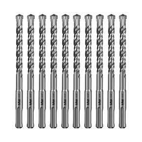 SALI 10PCS 3/8"*6" SDS Plus Rotary Hammer Drill Bit Concrete Drill Bit Kit Cross-Type Double Thread Carbide Material Suitable for Concrete, Brick, Cement Walls, Stone, Hammer Drill Bits for Concrete