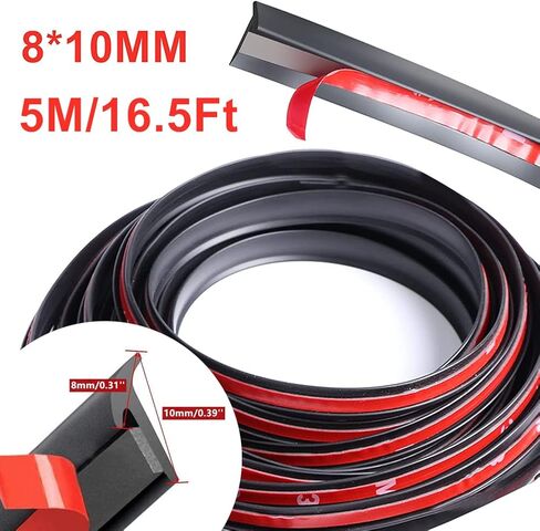 5M/16.5Ft Universal Self Adhesive Auto Rubber Weather Draft Seal Strip, Car Windshield Edge Moulding Sealing Strip Soundproof T-Type Rubber Edge Protector Trim, Black, 6 * 10mm in Saudi Arabia
