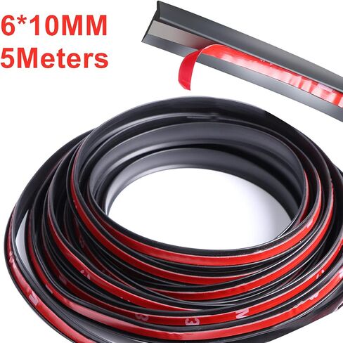 5M/16.5Ft Universal Self Adhesive Auto Rubber Weather Draft Seal Strip, Car Windshield Edge Moulding Sealing Strip Soundproof T-Type Rubber Edge Protector Trim, Black, 6 * 10mm in Saudi Arabia