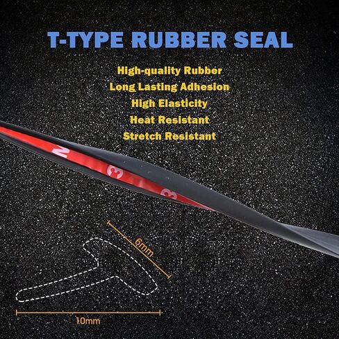 5M/16.5Ft Universal Self Adhesive Auto Rubber Weather Draft Seal Strip, Car Windshield Edge Moulding Sealing Strip Soundproof T-Type Rubber Edge Protector Trim, Black, 6 * 10mm in Saudi Arabia