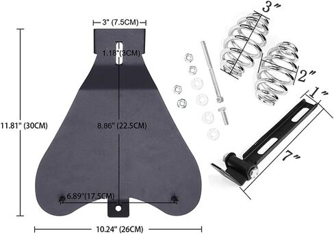 مقعد منفرد من الجلد للدراجات النارية مع مجموعة دعامات لوحة قاعدة زنبركية متوافقة مع Harley Honda Yamaha Kawasaki سوزوكي Sportster Bobber Chopper مخصص (أسود) in Kuwait