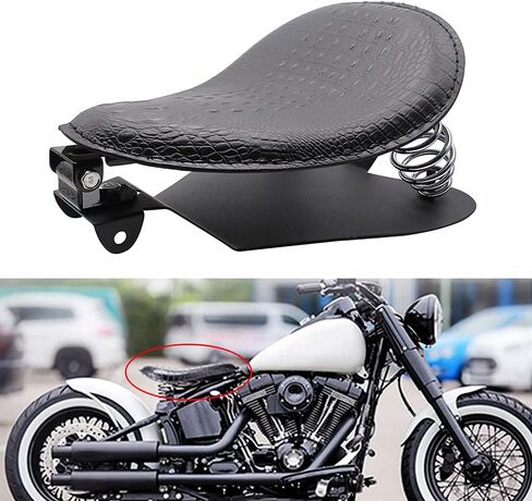 مقعد منفرد من الجلد للدراجات النارية مع مجموعة دعامات لوحة قاعدة زنبركية متوافقة مع Harley Honda Yamaha Kawasaki سوزوكي Sportster Bobber Chopper مخصص (أسود) in Kuwait