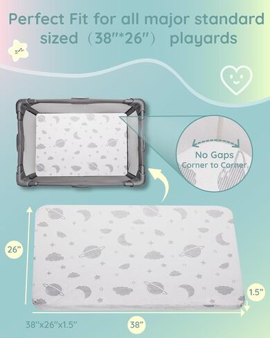 Lilian&Gema Pack and Play Mattress 38"x26"x1.5" Portable Playpen Mattress | Soft,Breathable,Waterproof,Removable Cover,Skin Friendly Fabric,Leak-Free, Machine-Washable,Pack n Play Mattress Pad in Saudi Arabia