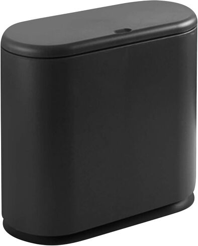 سلة مهملات مستطيلة سعة 10 لتر من البولي بروبيلين من Sfozstra مع غطاء، فتحة بالضغط العلوي، دلو بطانة قابل للإزالة، مقبض محمول، للحمام والمطبخ والمكتب (أسود) in Kuwait