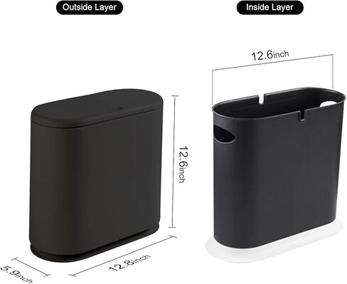 سلة مهملات مستطيلة سعة 10 لتر من البولي بروبيلين من Sfozstra مع غطاء، فتحة بالضغط العلوي، دلو بطانة قابل للإزالة، مقبض محمول، للحمام والمطبخ والمكتب (أسود) in Kuwait