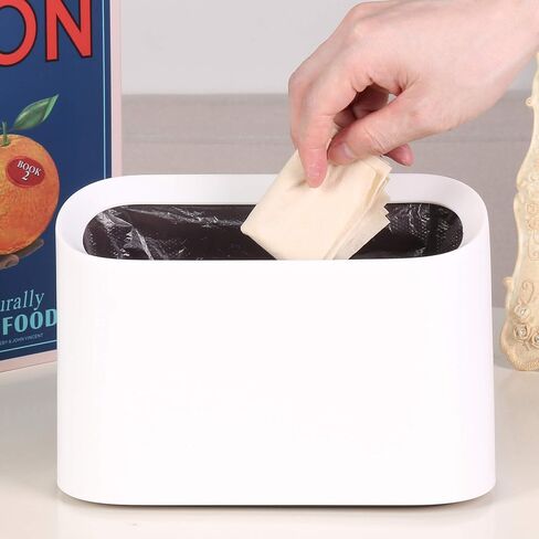 Open Top Mini Trash Can Rectangle Wastebasket for Bathroom Vanity, Desktop, Tabletop or Coffee Table - Dispose of Cotton Rounds, Makeup Sponges, Tissues; 2 Liter (Rectangle Open-Top - White) in Saudi Arabia