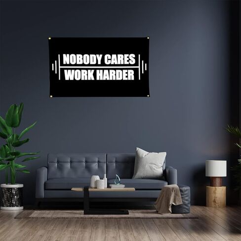 علم الصالة الرياضية 3x5 قدم لا أحد يهتم بالعمل بجدية العلم لتعليق جدار الغرفة واللياقة البدنية نسيج الكلية والمسكن ديكور لافتة غرفة النوم الداخلية علامة الرياح الثقيلة مع النحاس in Kuwait