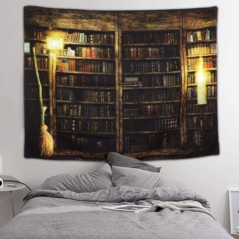 FRAMICS مكتبة خمر رف الكتب نسيج الجدار شنقا 70.8 "× 92.5" غرفة الدراسة صورة الفن طباعة نسيج الرجعية رف الكتب جدار الفن البوهيمي الهبي جدار المفروشات لغرفة النوم الكلية النوم in Kuwait