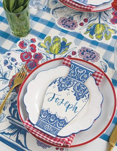 لفة مفرش طاولة ورقية - نمط منقوش مربعات الجاموس الأزرق والأبيض للحفلات أو حفلات الزفاف - مفرش طاولة للاستعمال مرة واحدة صناعة أمريكية in Kuwait