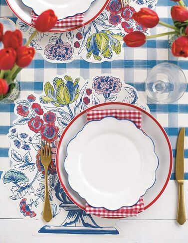 لفة مفرش طاولة ورقية - نمط منقوش مربعات الجاموس الأزرق والأبيض للحفلات أو حفلات الزفاف - مفرش طاولة للاستعمال مرة واحدة صناعة أمريكية in Kuwait