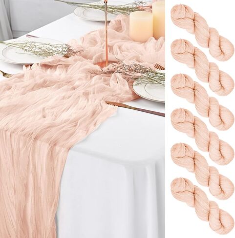 6Pack Cheesecloth Table Runner,Boho Table Runner,Blush Table Runner, Cheesecloth Table Runner 29"x120"Gauze Table Runner,Gauze Semi-Sheer Table Runner for Wedding,Baby Shower Birthday Party(Blush) in Saudi Arabia