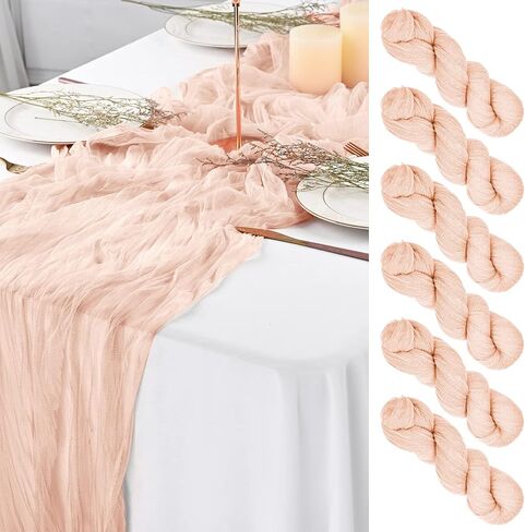 6Pack Cheesecloth Table Runner,Boho Table Runner,Blush Table Runner, Cheesecloth Table Runner 29"x120"Gauze Table Runner,Gauze Semi-Sheer Table Runner for Wedding,Baby Shower Birthday Party(Blush) in Saudi Arabia