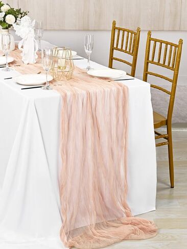 6Pack Cheesecloth Table Runner,Boho Table Runner,Blush Table Runner, Cheesecloth Table Runner 29"x120"Gauze Table Runner,Gauze Semi-Sheer Table Runner for Wedding,Baby Shower Birthday Party(Blush) in Saudi Arabia