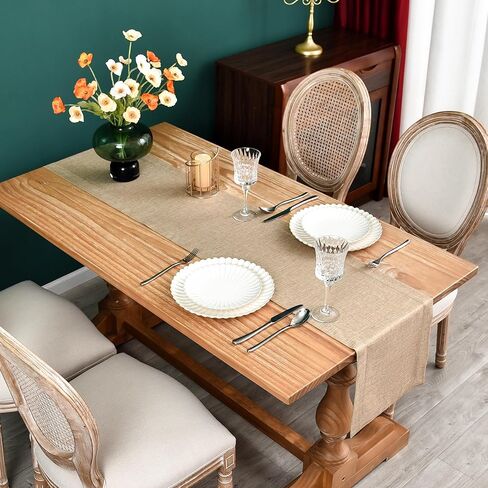 Farmhouse Hemstitch Border Table Runner Faux Linen Rustic Table Runners Solid Beige Rectangle Table Decoration for Dining Coffee Table Home Kitchen Party 13x36 Inch in Kuwait