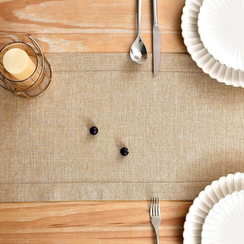 Farmhouse Hemstitch Border Table Runner Faux Linen Rustic Table Runners Solid Beige Rectangle Table Decoration for Dining Coffee Table Home Kitchen Party 13x36 Inch in Kuwait
