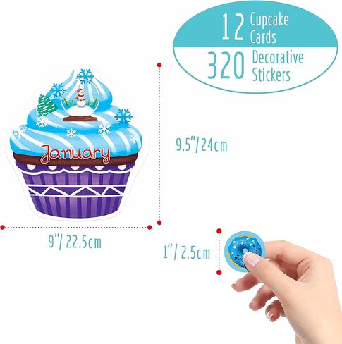 مجموعة لوحة إعلانات كب كيك كبيرة الحجم مكونة من 12 قطعة، بالإضافة إلى 320 قطعة من ملصقات الكعك والكعك، وقصاصات متعددة الألوان لمدة 12 شهرًا، وتزيين حائط الفصل الدراسي in Saudi Arabia