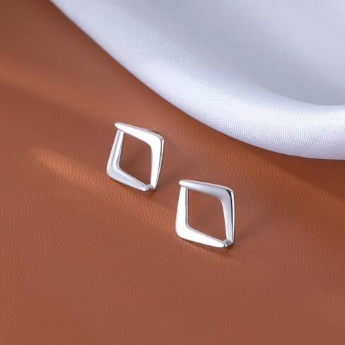 Reffeer Solid 925 Sterling Silver Hollow Stud Earrings for Women Teen Girls Square Earrings Open Stud Earrings in Saudi Arabia