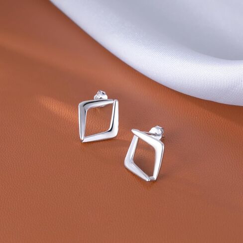 Reffeer Solid 925 Sterling Silver Hollow Stud Earrings for Women Teen Girls Square Earrings Open Stud Earrings in Saudi Arabia