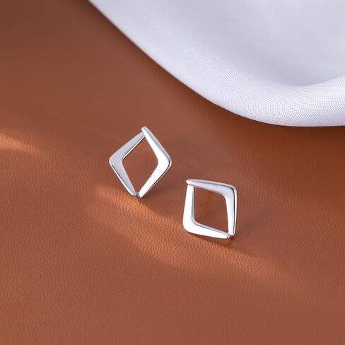 Reffeer Solid 925 Sterling Silver Hollow Stud Earrings for Women Teen Girls Square Earrings Open Stud Earrings in Saudi Arabia