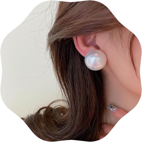 Large Pearl Geometric Earrings Silver Simple Stud Bohemian Statement Earrings for Women Girls Wedding Daily Party in Kuwait