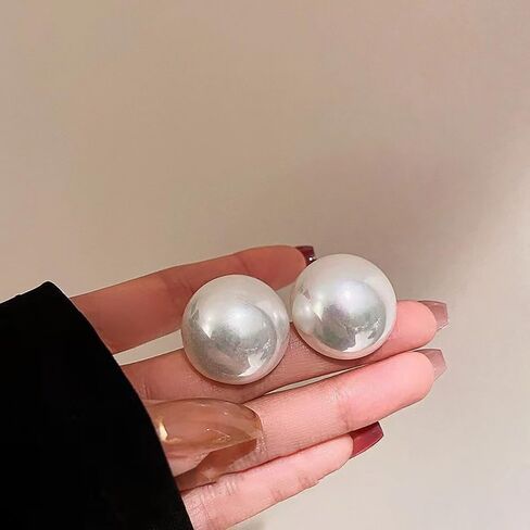 Large Pearl Geometric Earrings Silver Simple Stud Bohemian Statement Earrings for Women Girls Wedding Daily Party in Kuwait