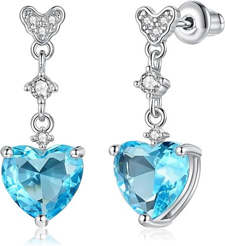 CiNily Heart Drop Stud Earrings for Women Girl Hypoallergenic, 14K White Gold Dainty Birthstone Drop Earrings Cubic Zircon Stud Earrings Jewelry Gift for Mothers Day Birthday Party in Kuwait