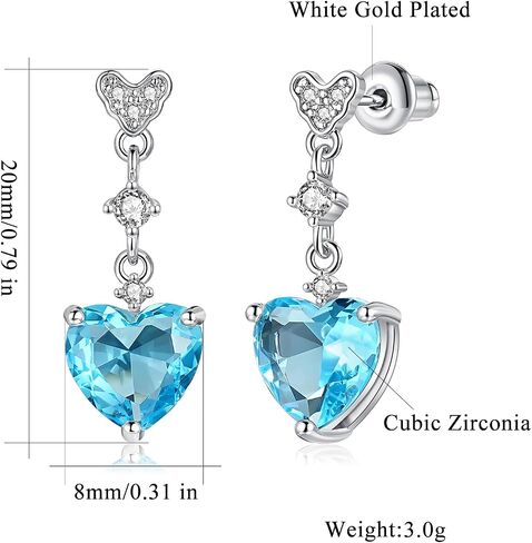 CiNily Heart Drop Stud Earrings for Women Girl Hypoallergenic, 14K White Gold Dainty Birthstone Drop Earrings Cubic Zircon Stud Earrings Jewelry Gift for Mothers Day Birthday Party in Kuwait