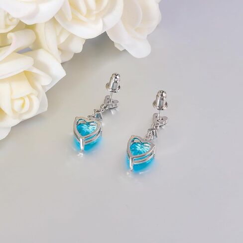 CiNily Heart Drop Stud Earrings for Women Girl Hypoallergenic, 14K White Gold Dainty Birthstone Drop Earrings Cubic Zircon Stud Earrings Jewelry Gift for Mothers Day Birthday Party in Kuwait
