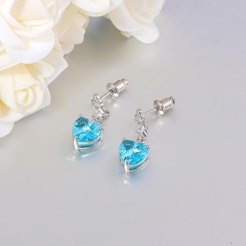 CiNily Heart Drop Stud Earrings for Women Girl Hypoallergenic, 14K White Gold Dainty Birthstone Drop Earrings Cubic Zircon Stud Earrings Jewelry Gift for Mothers Day Birthday Party in Kuwait