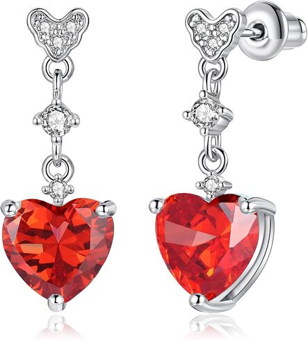 CiNily Heart Drop Stud Earrings for Women Girl Hypoallergenic, 14K White Gold Dainty Birthstone Drop Earrings Cubic Zircon Stud Earrings Jewelry Gift for Mothers Day Birthday Party in Kuwait