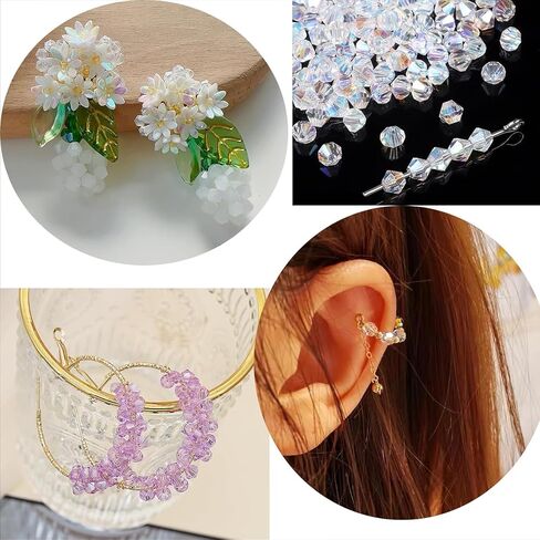 YouLuo Bicone Crystal Glass Beads Faceted Bicone Clear AB Crystal Beads Loose Spacers Beads Bulk for DIY Craft Bracelet Necklace Earring Keychain Dolls Jewelry Making 100Pcs (Crystal Ab, 4mm) in Saudi Arabia