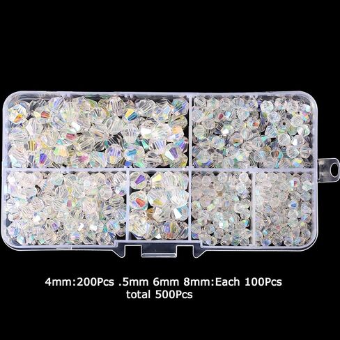 YouLuo Bicone Crystal Glass Beads Faceted Bicone Clear AB Crystal Beads Loose Spacers Beads Bulk for DIY Craft Bracelet Necklace Earring Keychain Dolls Jewelry Making 100Pcs (Crystal Ab, 4mm) in Saudi Arabia