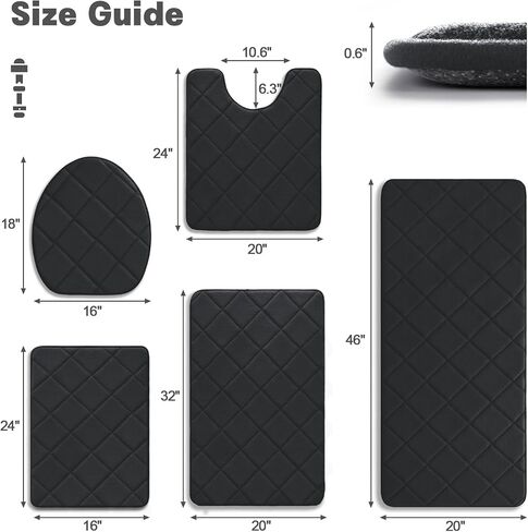 YIHOUSE Bathroom Rugs, Memory Foam Toilet Bath Mat U-Shaped, Toilet Lid Cover Set with U Shaped Toilet Rug, Water Absorption, Non-Slip, Machine Wash(24"x 20"+16"x 18",Black) in Saudi Arabia