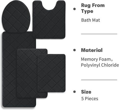 YIHOUSE Bathroom Rugs, Memory Foam Toilet Bath Mat U-Shaped, Toilet Lid Cover Set with U Shaped Toilet Rug, Water Absorption, Non-Slip, Machine Wash(24"x 20"+16"x 18",Black) in Saudi Arabia
