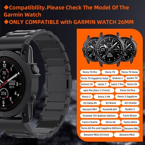 26mm Magnetic Titanium Bands Compatible for Garmin Fenix 5x/6x/7x Watch Band,Quickfit 26 Metal Bands Compatible for Garmin Fenix 7x Pro/6X Sapphire/6X Pro/5X Plus/3/3HR/Tactix Delta Men in Saudi Arabia