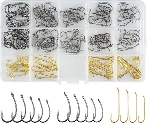 Fly Hooks Fly Tying Hooks Kit, 210pcs Dry Wet Curved Nymph Caddies Flies High Carbon Steel Fly Tying Fishing Hooks in Saudi Arabia