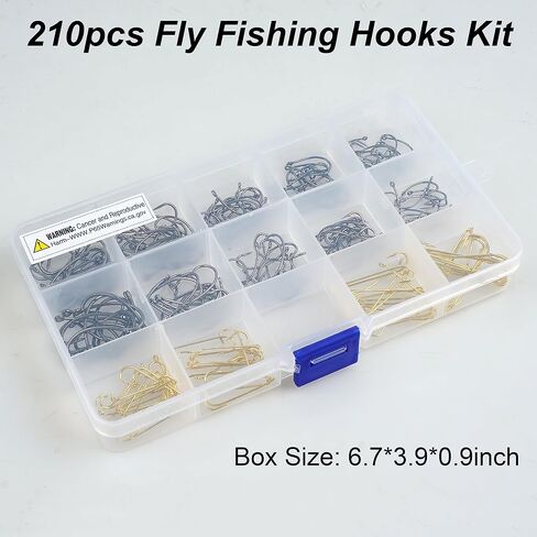 Fly Hooks Fly Tying Hooks Kit, 210pcs Dry Wet Curved Nymph Caddies Flies High Carbon Steel Fly Tying Fishing Hooks in Saudi Arabia