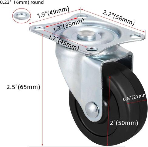 2 Inch Heavy Duty Swivel Caster Rubber Base with Top Plate and Bearing Without Brake 24 Pieces Black in Saudi Arabia