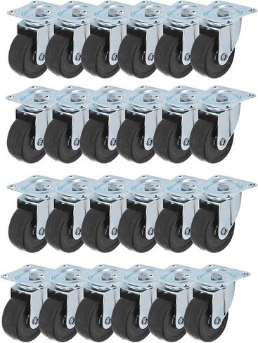 2 Inch Heavy Duty Swivel Caster Rubber Base with Top Plate and Bearing Without Brake 24 Pieces Black in Saudi Arabia