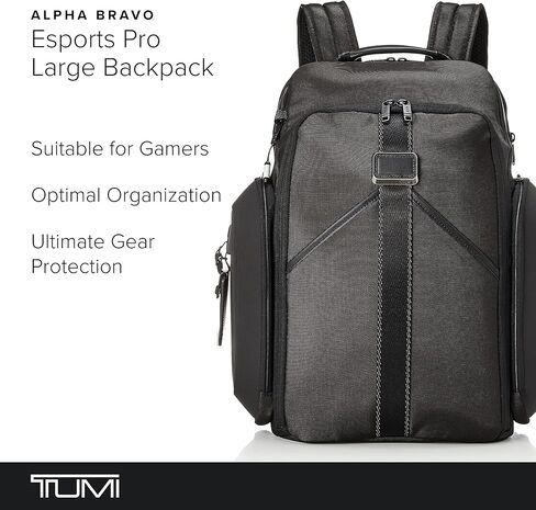 TUMI - Alpha Bravo Esports Pro Large Backpack - Expandable Tech Backpack - 18.0" X 12.0" X 8.5" - Fits up to 15" Laptop - Black in Kuwait