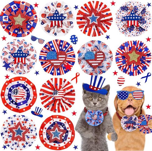 10pcs 4th of July Dog Collar Attachment Bandana, Slide Independence Day Small Dog Necktie Collar Charms, Patriotic Day Dog Collar Grooming Bow Ties for Holiday Dog Cat Collar Accessories in Saudi Arabia