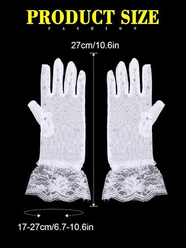 Glitter Rhinestones Lace Gloves Mesh Finger Wrist Gloves Short Tea Party Gloves for Women and Girls in Saudi Arabia