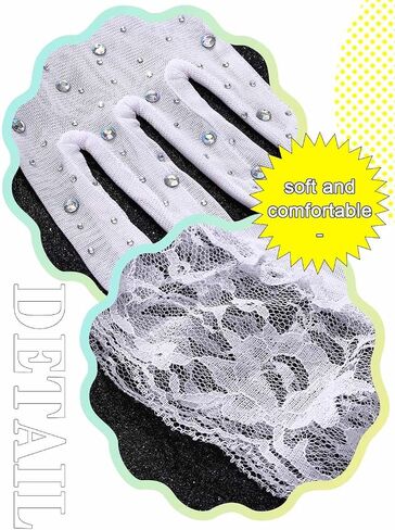 Glitter Rhinestones Lace Gloves Mesh Finger Wrist Gloves Short Tea Party Gloves for Women and Girls in Saudi Arabia