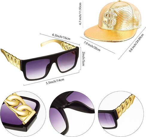 إكسسوارات مغني الراب في الثمانينيات والتسعينيات للرجال، قبعة هيب هوب، نظارات شمسية لمغني الراب في المدرسة القديمة، سوار سلسلة من الذهب الصناعي، سوار بعلامة الدولار، سلسلة حلقية لتزيين الحفلات in Kuwait