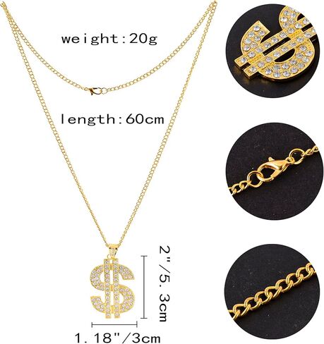 إكسسوارات مغني الراب في الثمانينيات والتسعينيات للرجال، قبعة هيب هوب، نظارات شمسية لمغني الراب في المدرسة القديمة، سوار سلسلة من الذهب الصناعي، سوار بعلامة الدولار، سلسلة حلقية لتزيين الحفلات in Kuwait