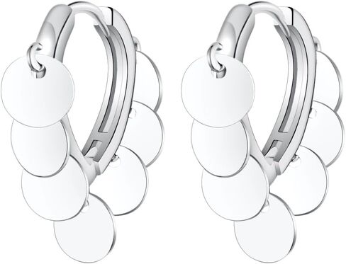 Hoop Earrings Set for Women, Hypoallergenic Hoops Jewelry for girls, 925 Sterling Silver Hoop Earrings, Huggie Hoop Earrings Dangle 5 little discs Drop in Saudi Arabia