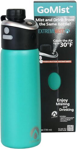 ExtremeMIST - GoMist Misting & Drinking Bottle - Personal Mister - Cooling Water Bottle w/Easy-Drink Spout - Stainless-Steel Double Wall Insulation - Portable Mist Bottle - Midnight Black, 25oz/750ml in Saudi Arabia
