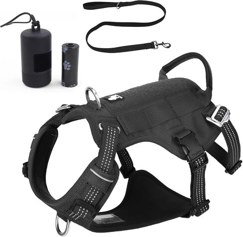 HAGGEMI/Truelove Adjustable No-Pull Dog Harness with Leash Set, Reflective Pet Vest Harness with Soft Padded, Service Dog Vest with Dog Leash and Dog Waste Bags for Medium and Large Dogs（Orange,M） in Saudi Arabia