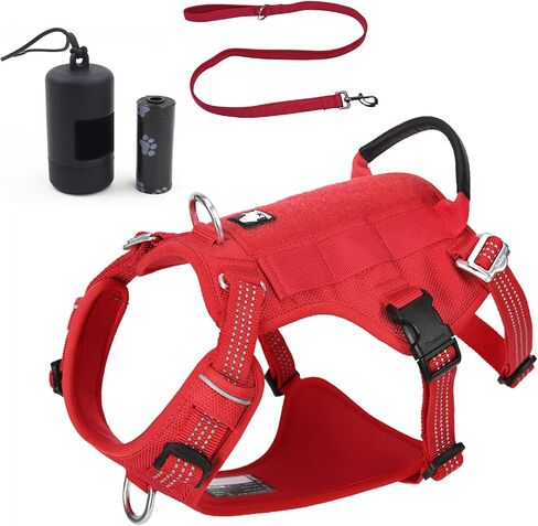 HAGGEMI/Truelove Adjustable No-Pull Dog Harness with Leash Set, Reflective Pet Vest Harness with Soft Padded, Service Dog Vest with Dog Leash and Dog Waste Bags for Medium and Large Dogs（Orange,M） in Saudi Arabia